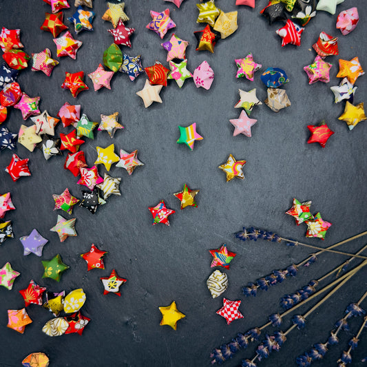 100 folded Chiyogami origami lucky stars, paper stars, origami stars, decoration stars, handmade