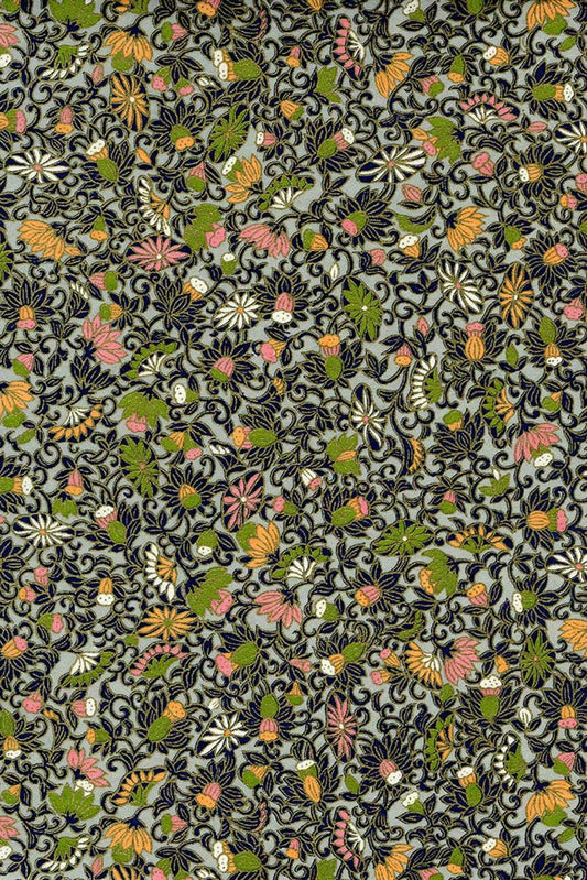 Chiyogami paper with Floral and leaf pattern on a black background
