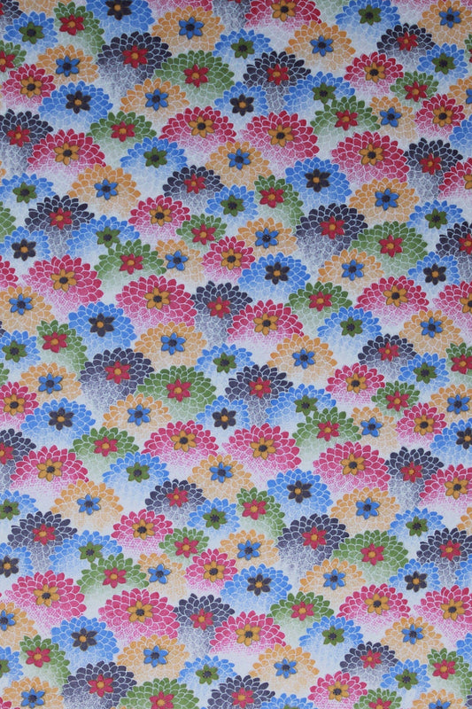 Chiyogami Paper with colorful floral pattern with multicolor waves