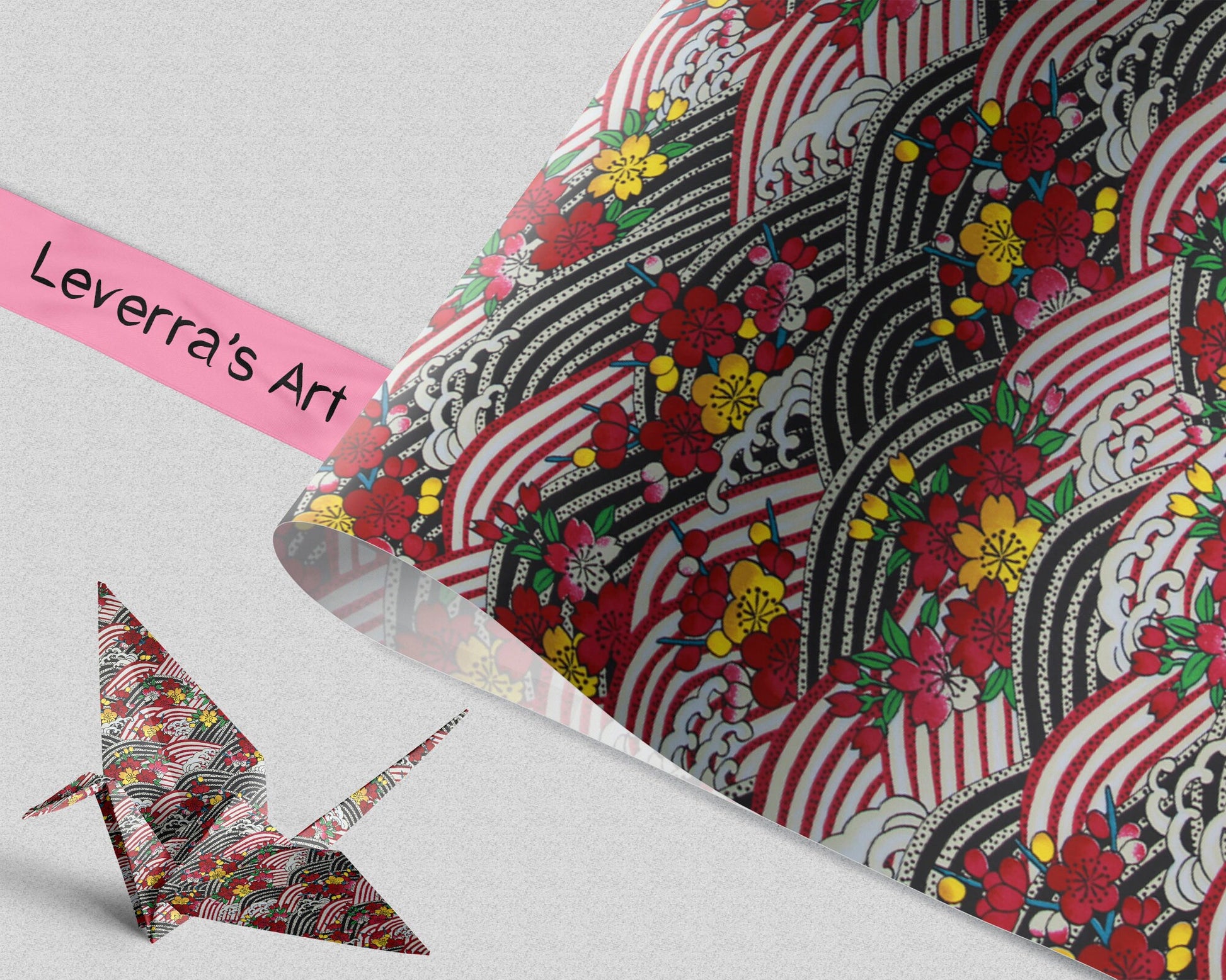 Decorative paper with floral and wave pattern, featuring 'Leverra's Art' branding.
