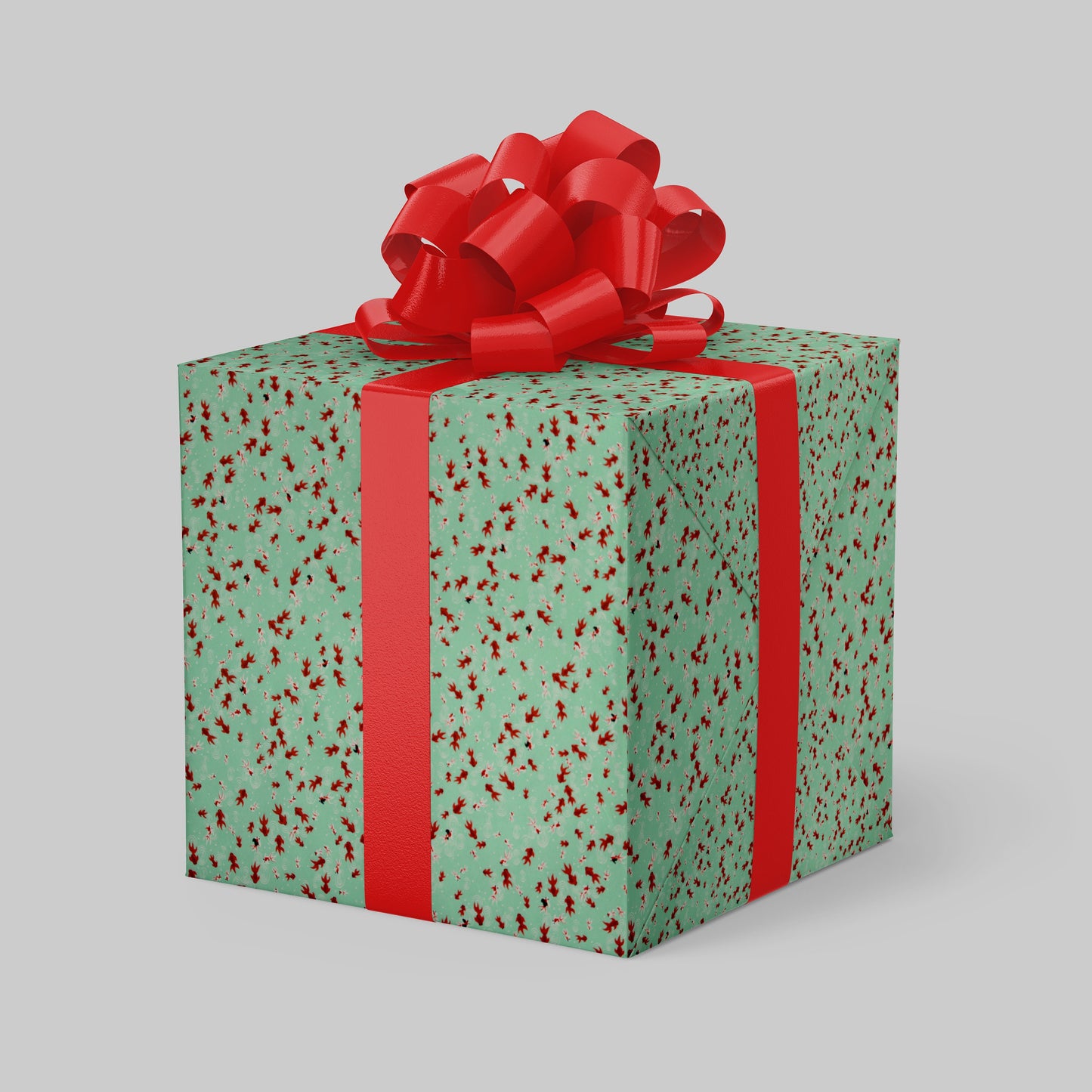 Gift box with red ribbon and bow on a light gray background