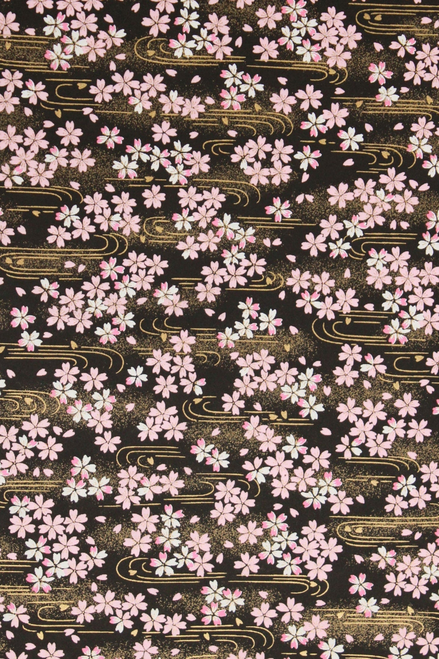 Pattern of pink flowers on a black background