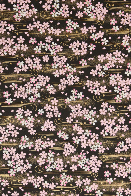 Pattern of pink flowers on a black background