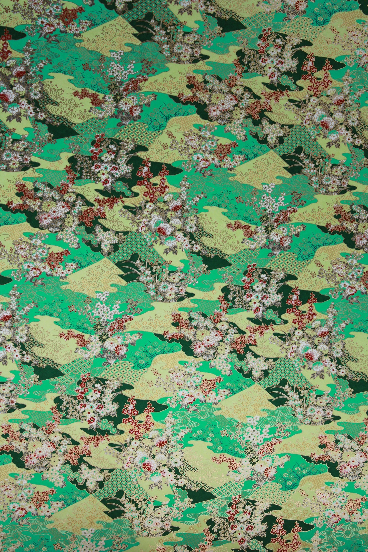 Patterned chiyogami paper with green and multicolor design