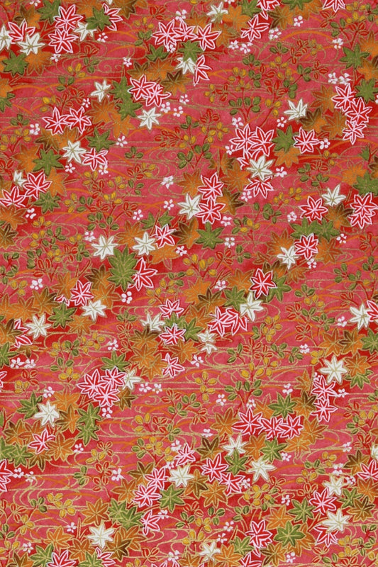 Floral patterned  chiyogami paper with small flowers on a red background