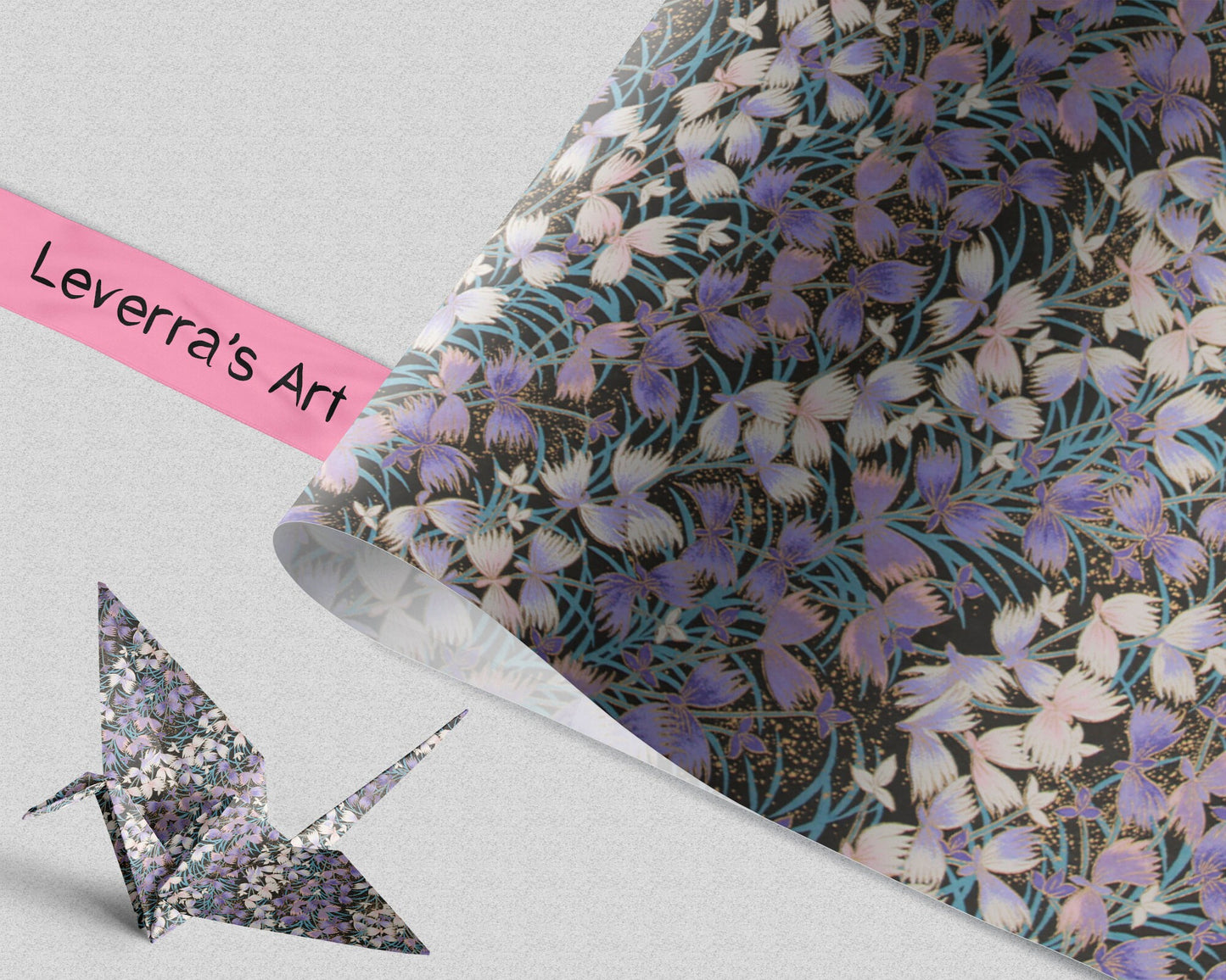 Floral patterned vinyl with a pink strip and 'Leverra's Art' label on a gray background