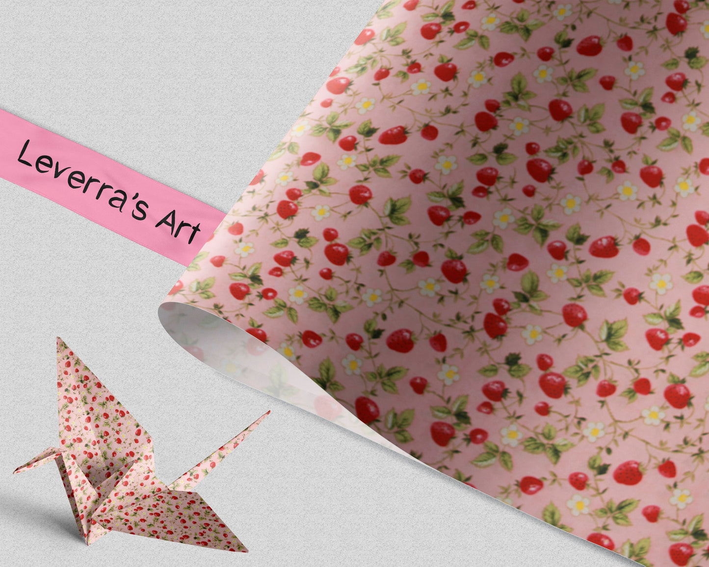 Floral patterned paper with an origami crane and 'Leverra's Art' label.
