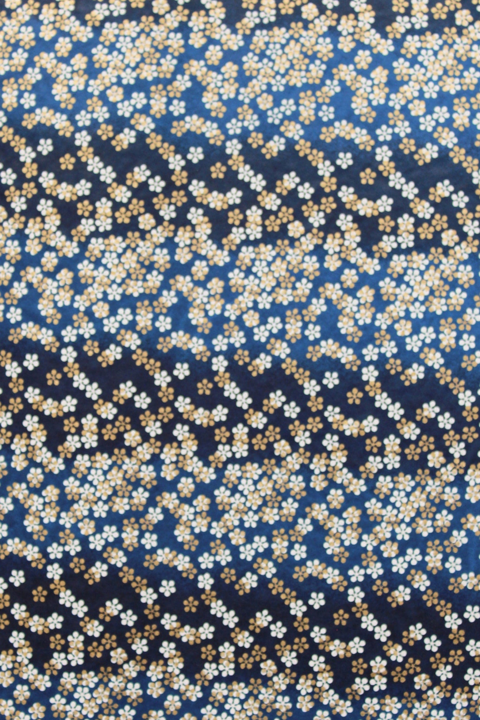 Patterned  chiyogami paper with small white flowers on a dark blue background