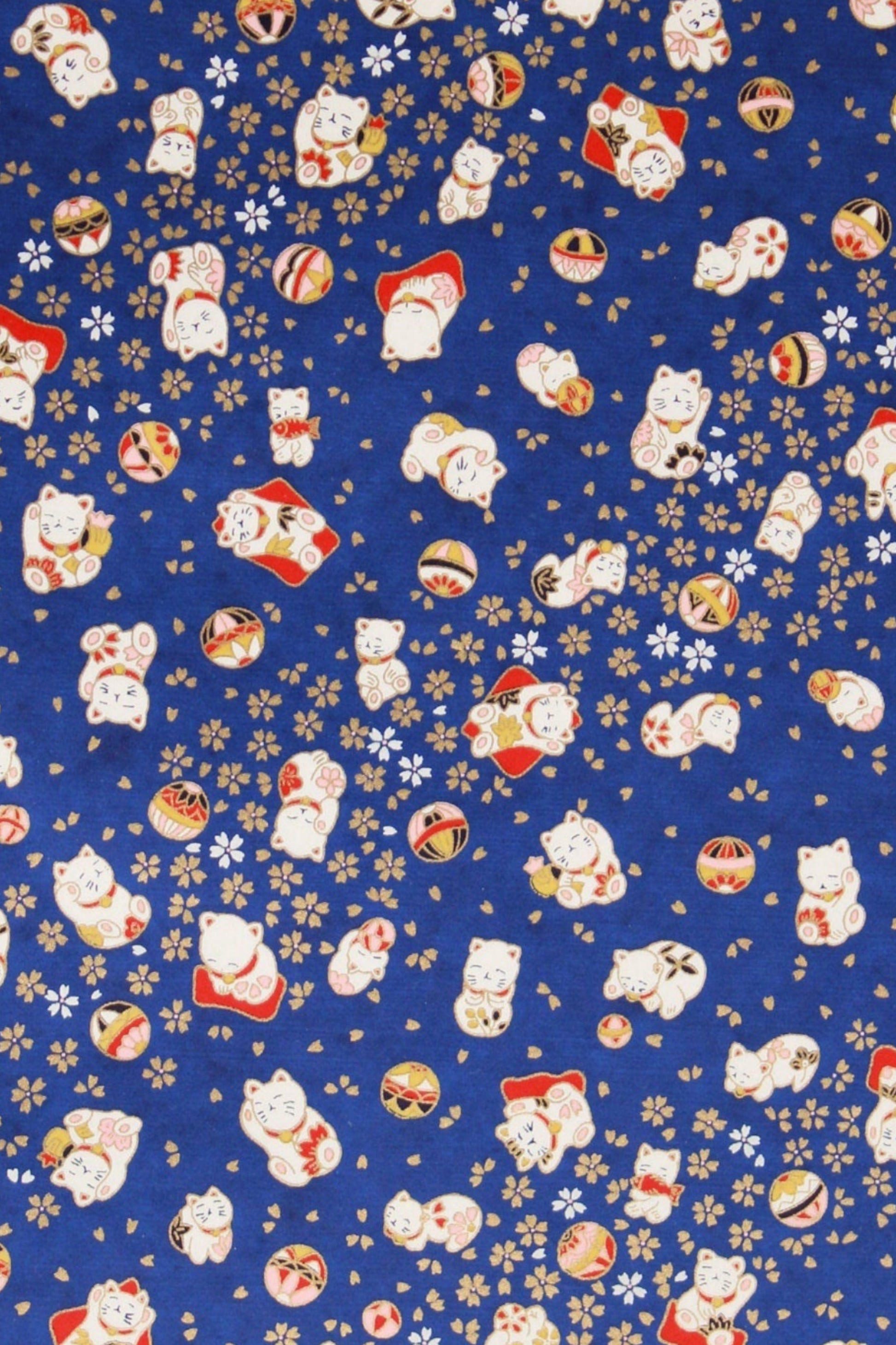 Chiyogami paper with Pattern of lucky cats on a blue background