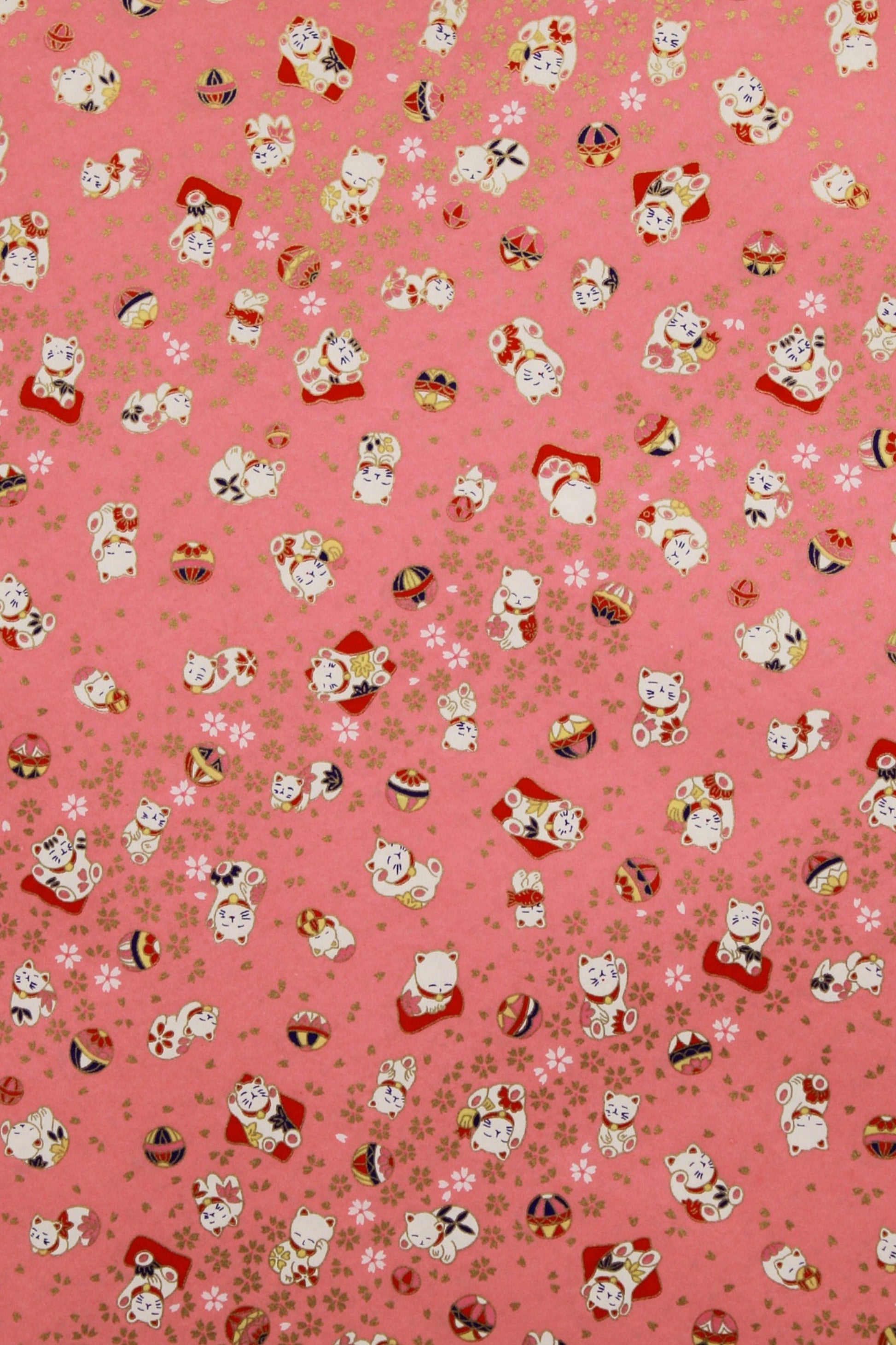 Patterned fabric with small characters on a pink background