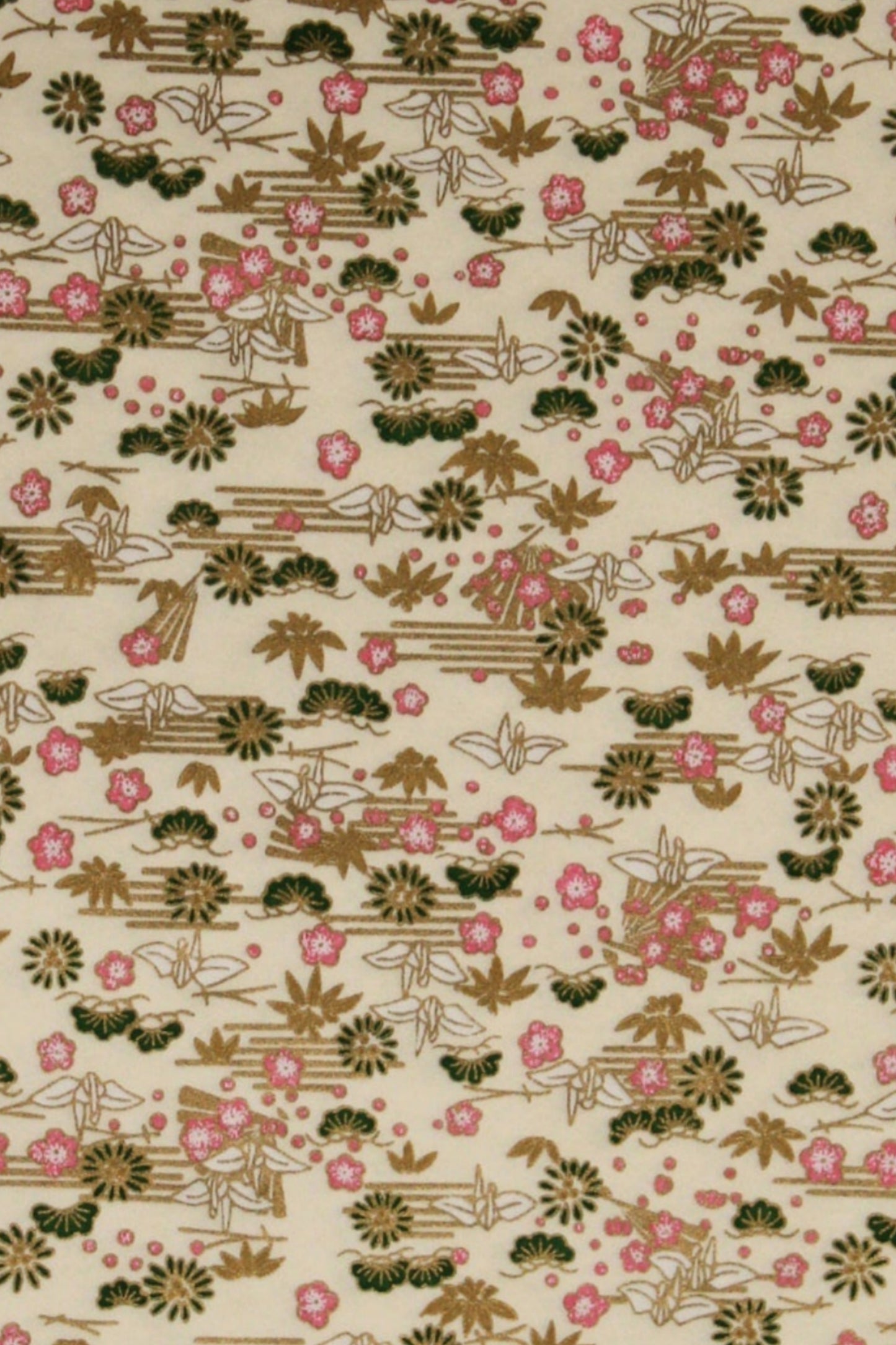 Floral patterned chiyogami paper with small flowers on a beige background