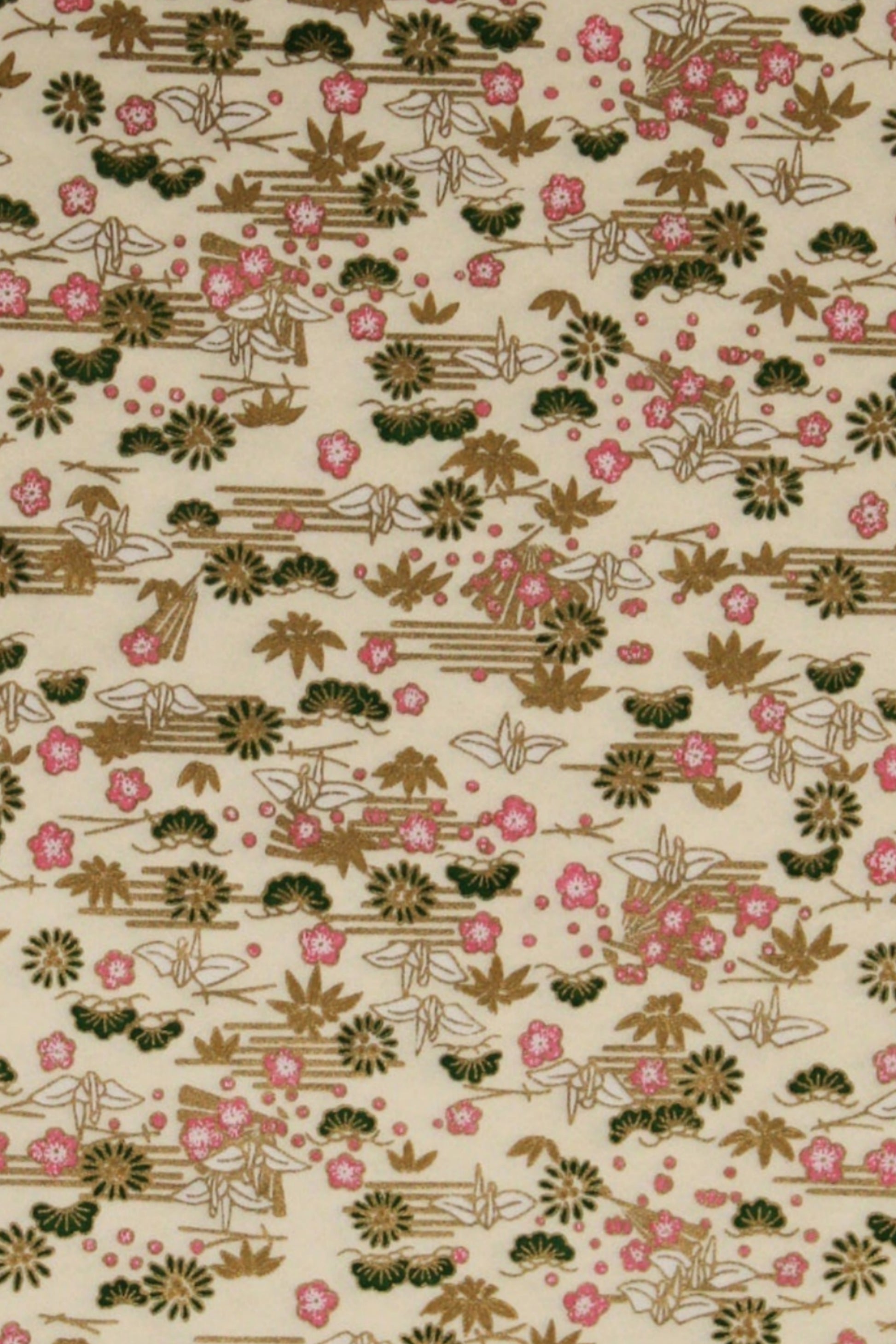 Floral patterned chiyogami paper with small flowers on a beige background