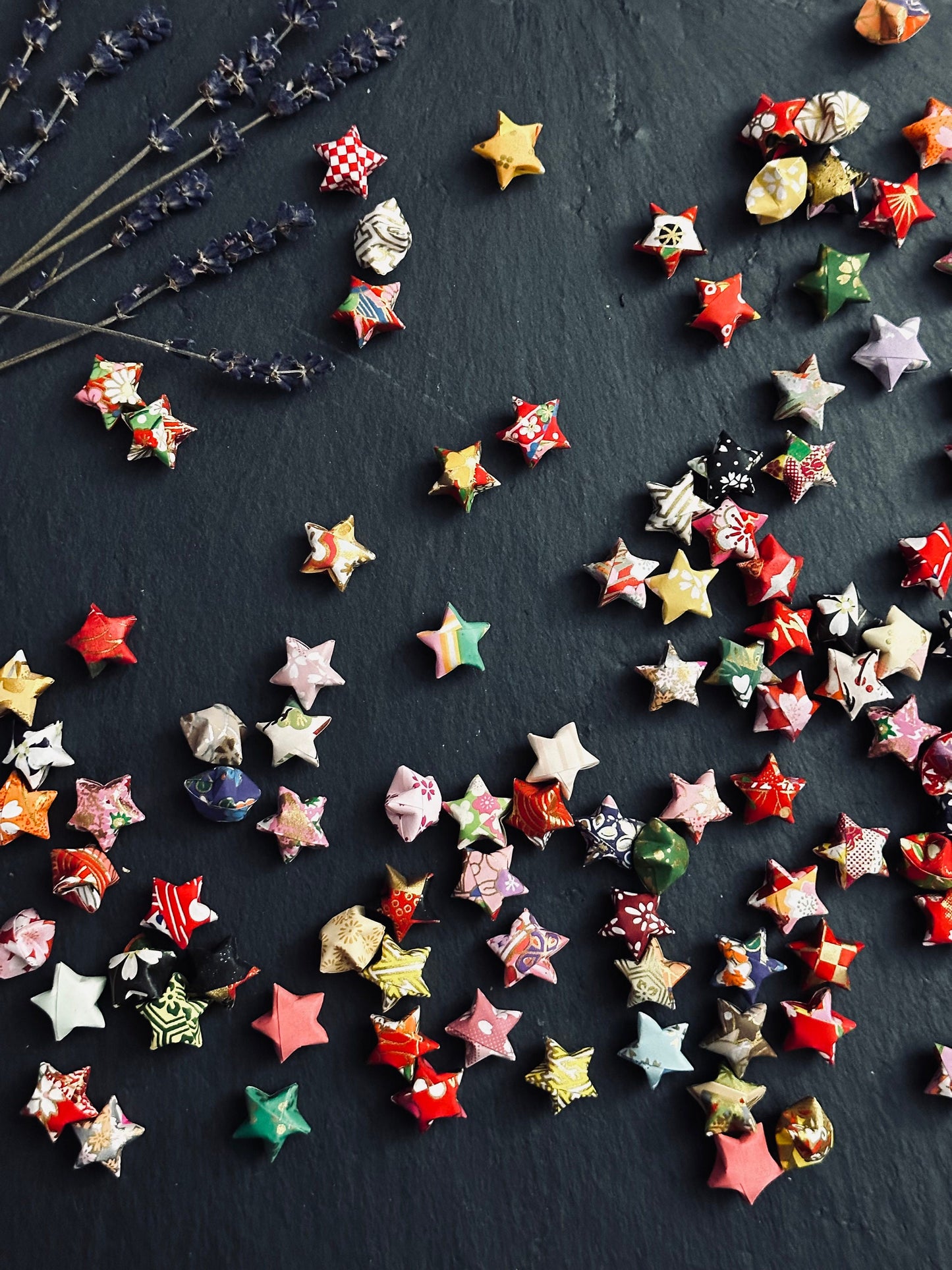 100 folded Chiyogami origami lucky stars, paper stars, origami stars, decoration stars, handmade