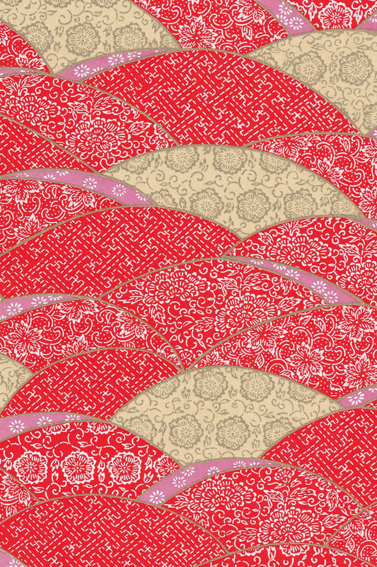 Decorative pattern with geometric shapes on a red background