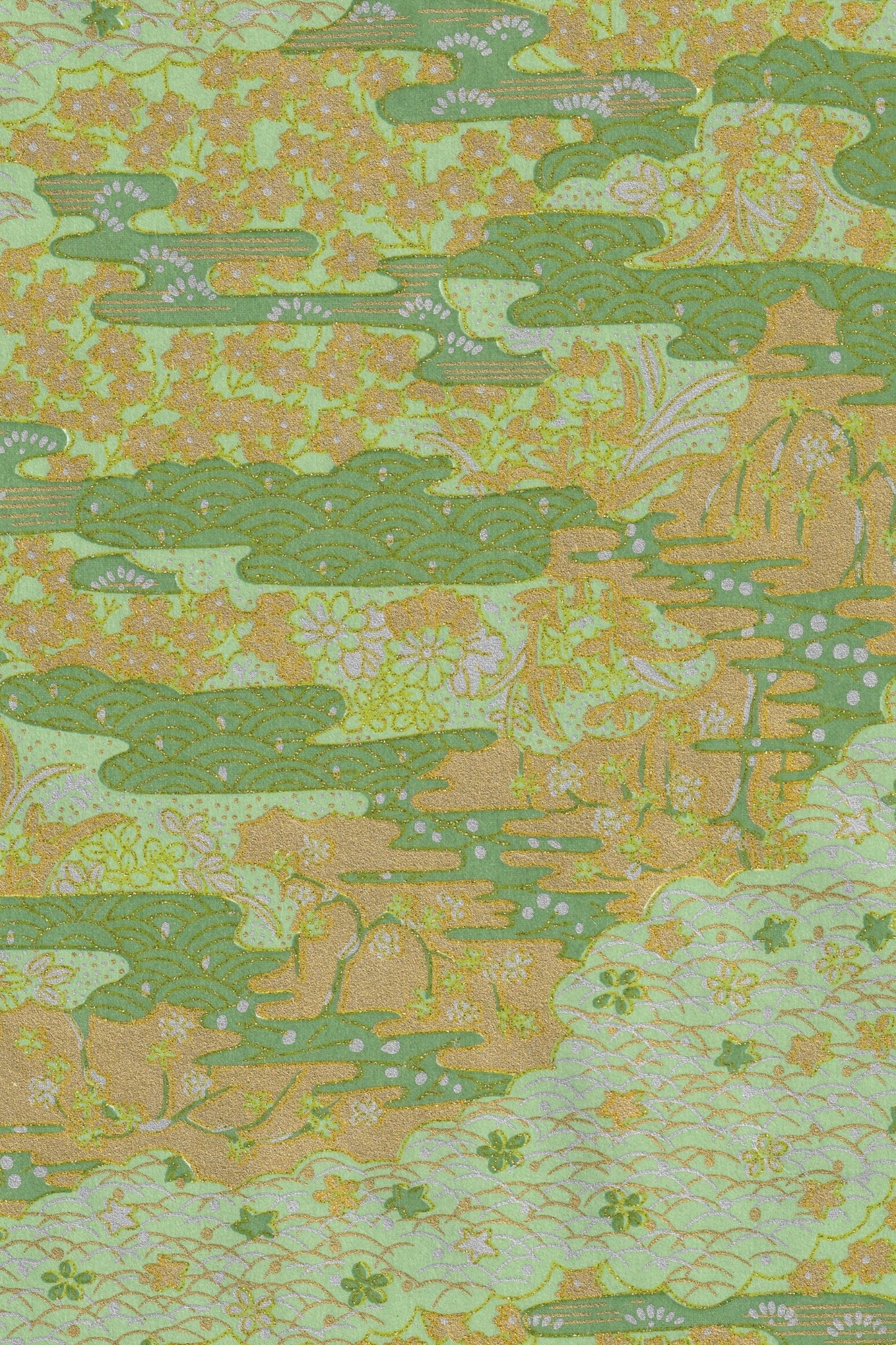 Patterned chiyogami paper with green and orange design