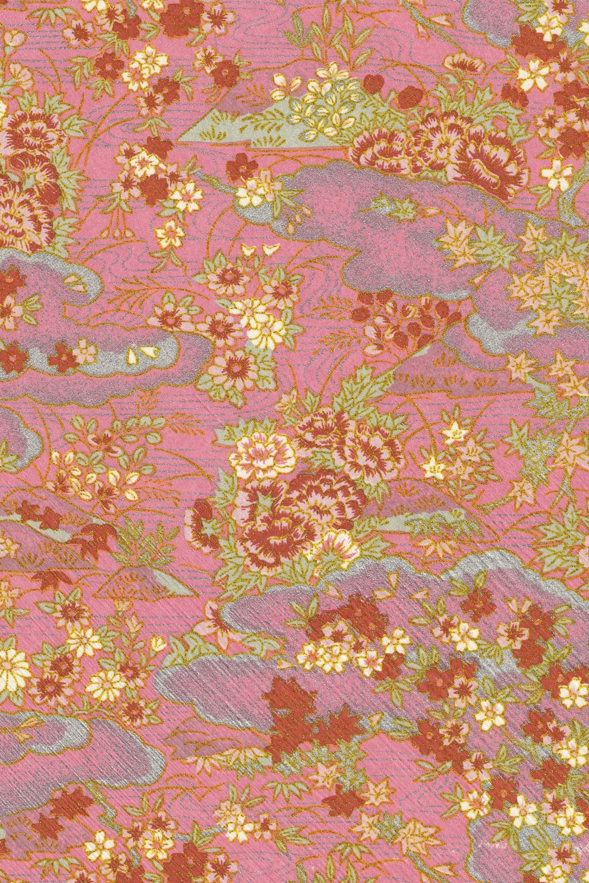 Floral patterned chiyogami paper with pink background