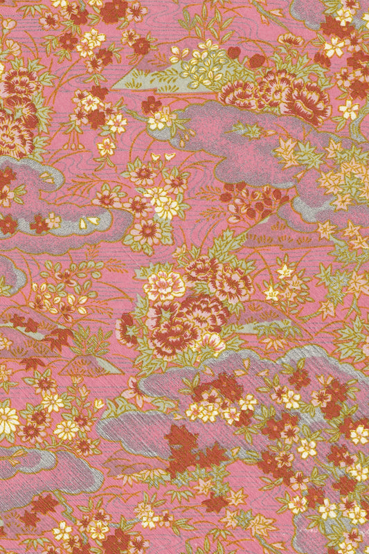 Floral patterned chiyogami paper with pink background