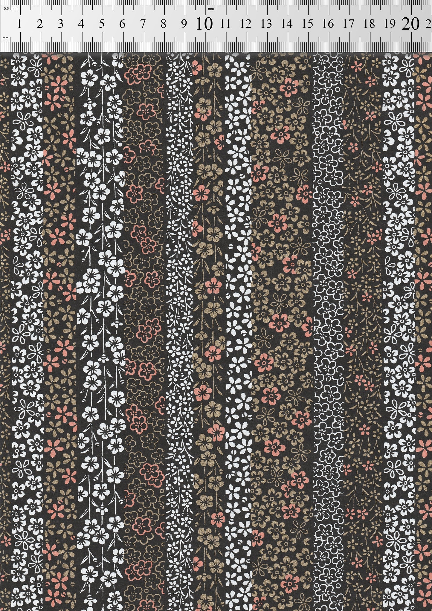 Floral stripe pattern  chiyogami paper swatch on a black background