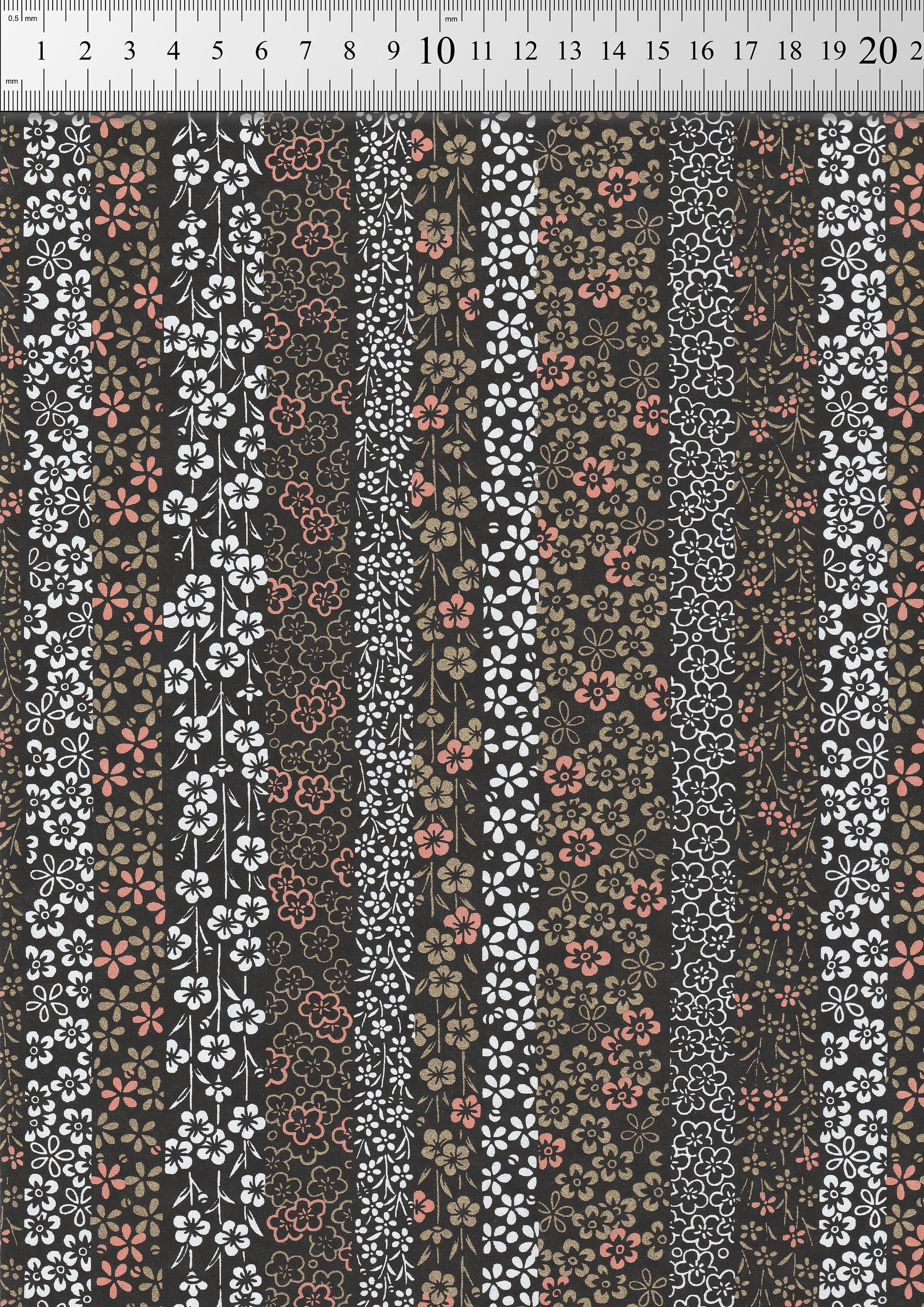 Floral stripe pattern  chiyogami paper swatch on a black background