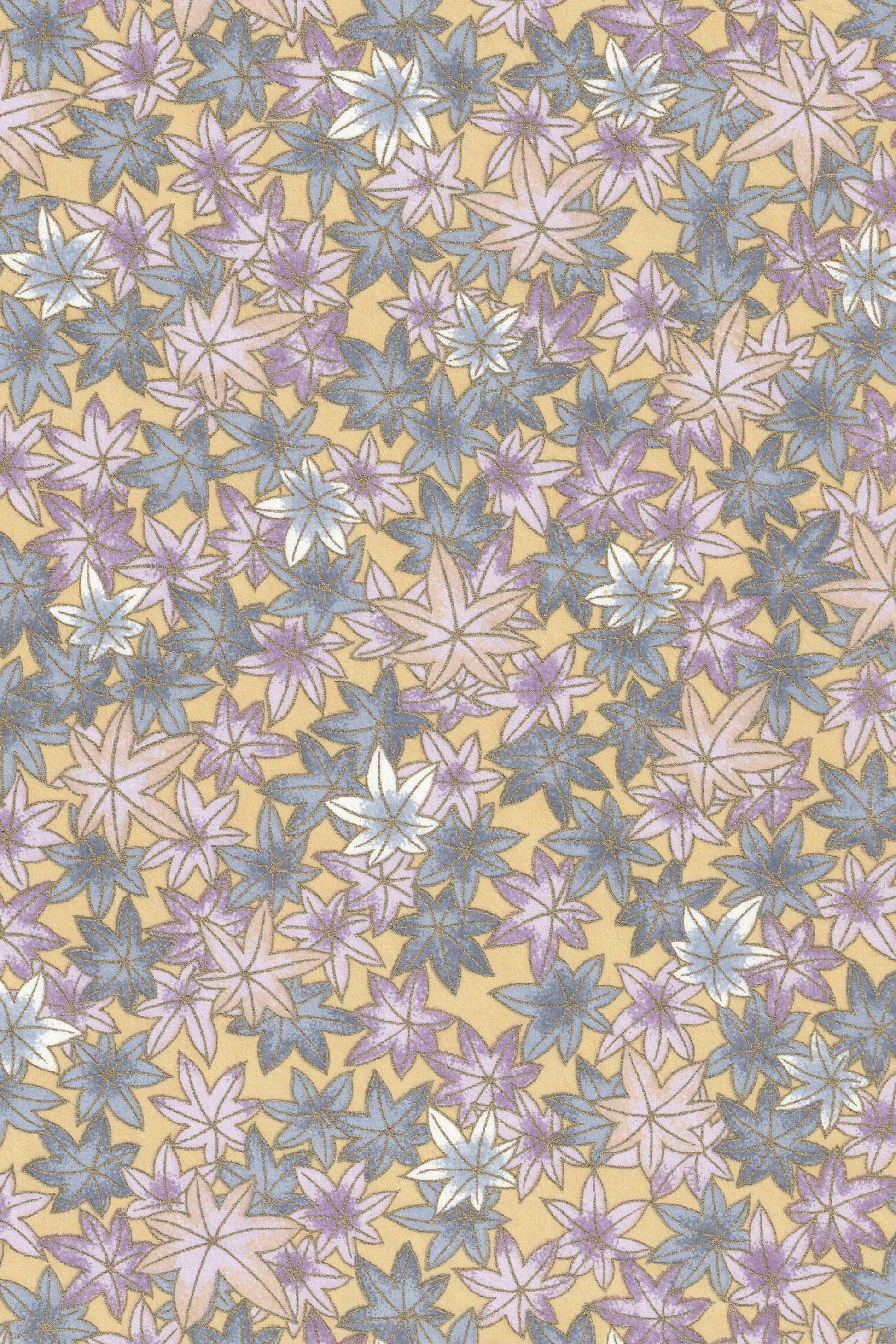 chiyogami paper with pattern of multicolored flowers on a yellow background