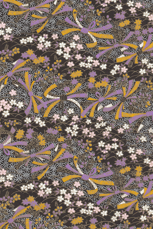 Floral and ribbon pattern on a black background