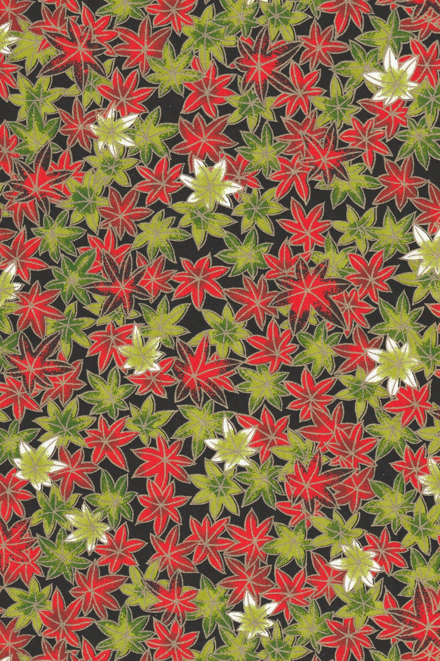Pattern of red and green poinsettias on a black background