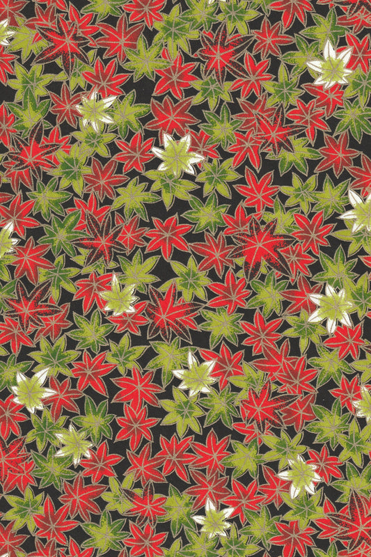 Pattern of red and green poinsettias on a black background