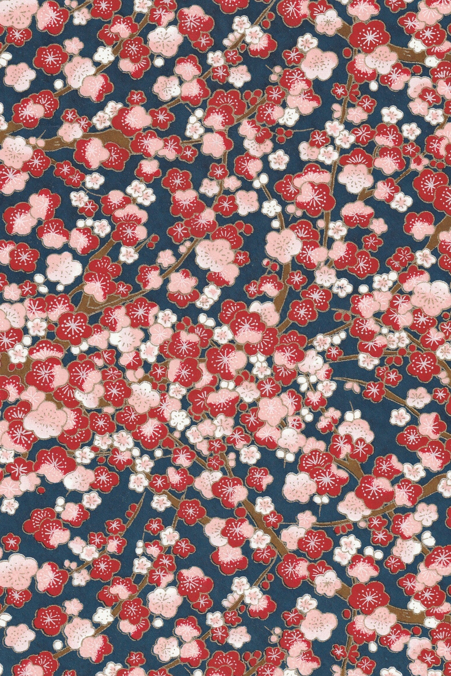 Floral pattern with red and pink flowers on a blue background