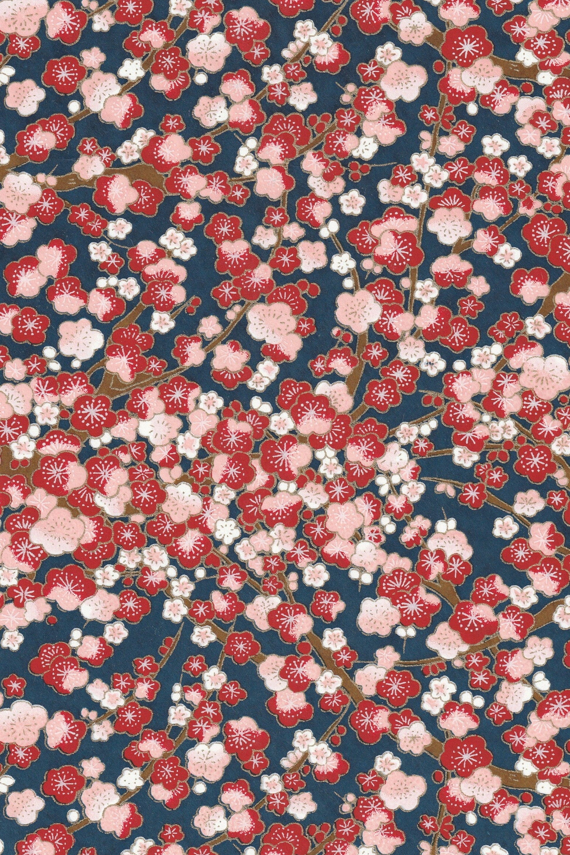 Floral pattern with red and pink flowers on a blue background