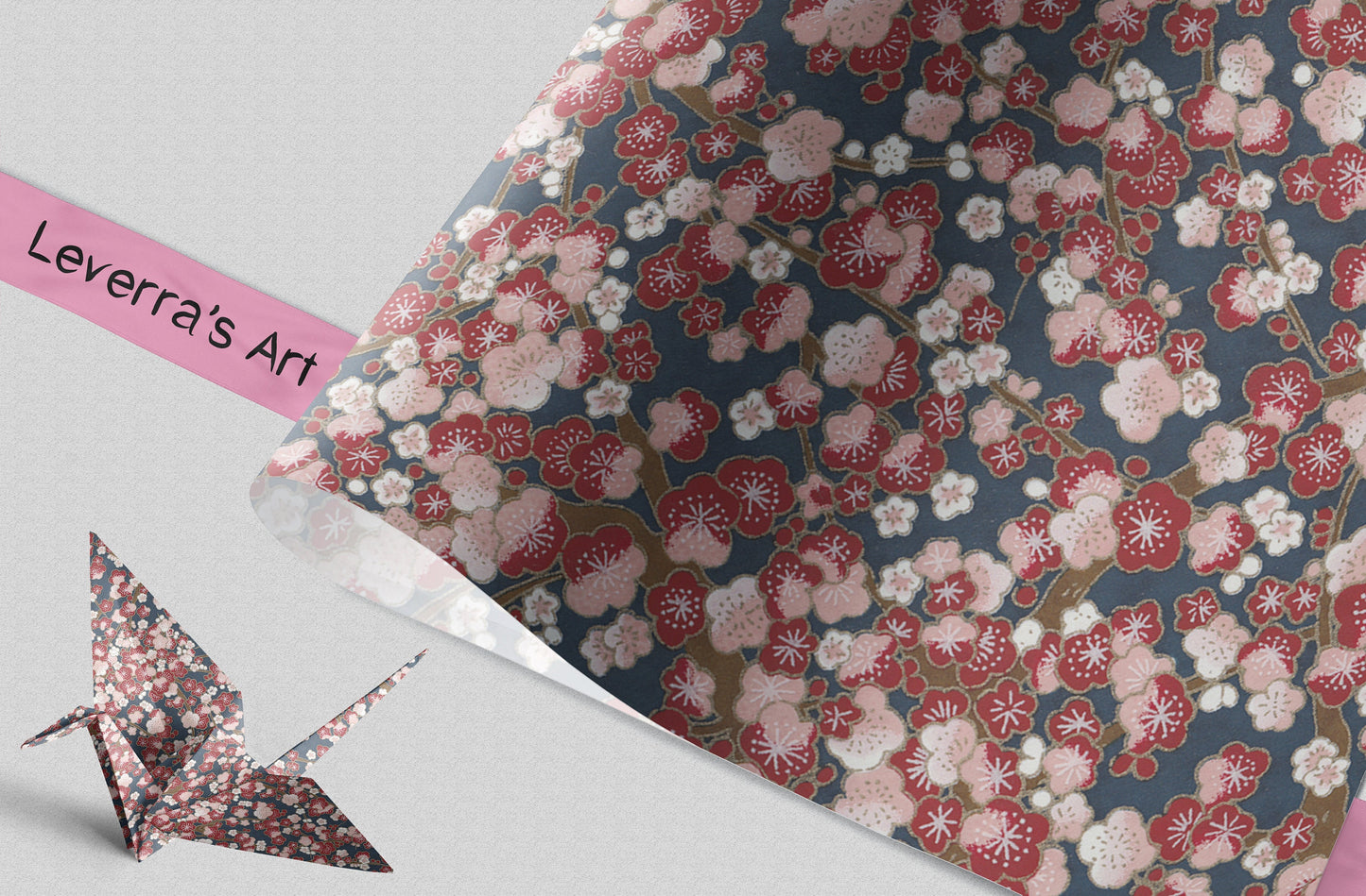 Floral patterned paper with a pink arrow and 'Leverra's Art' label on a gray background