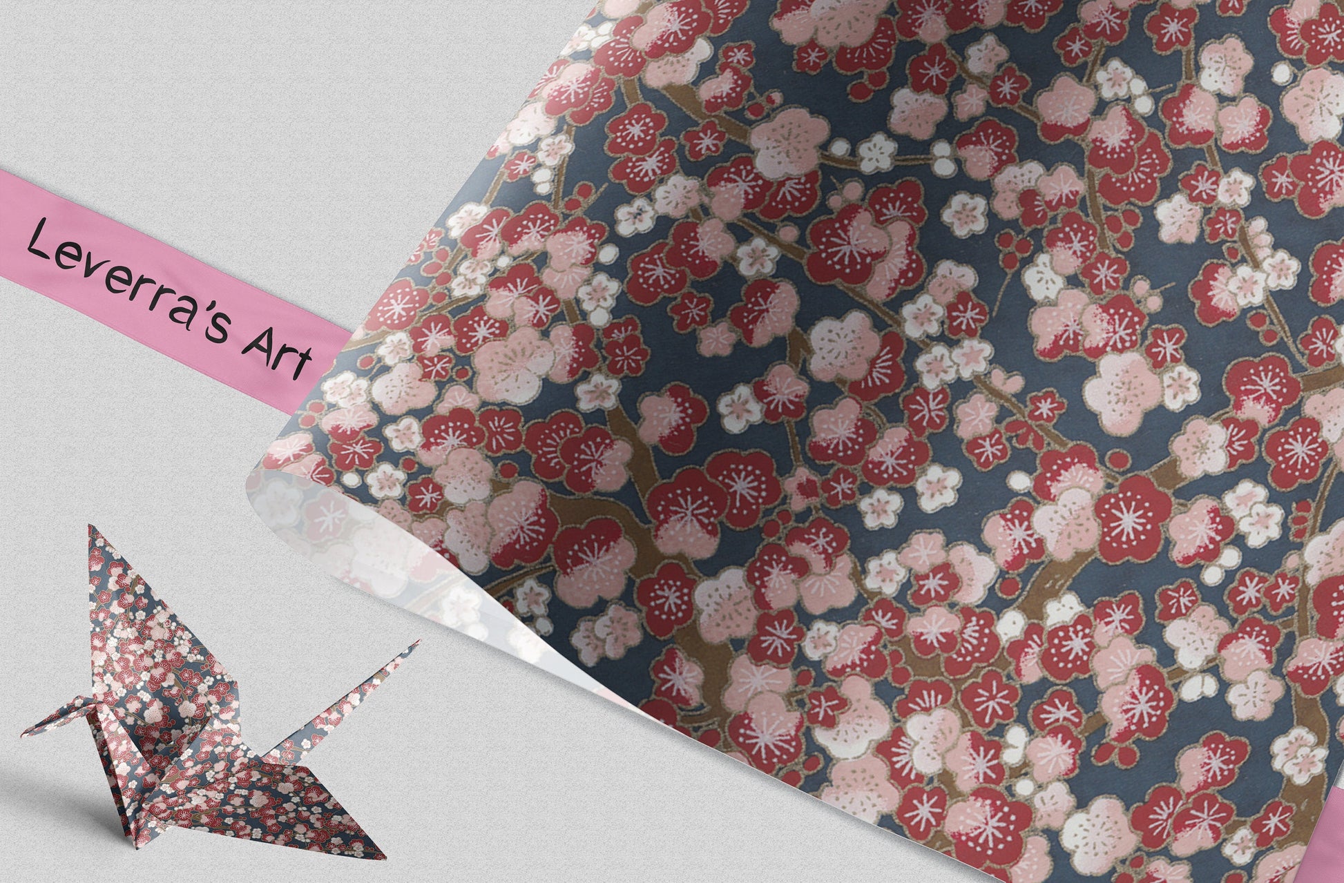 Floral patterned paper with a pink arrow and 'Leverra's Art' label on a gray background