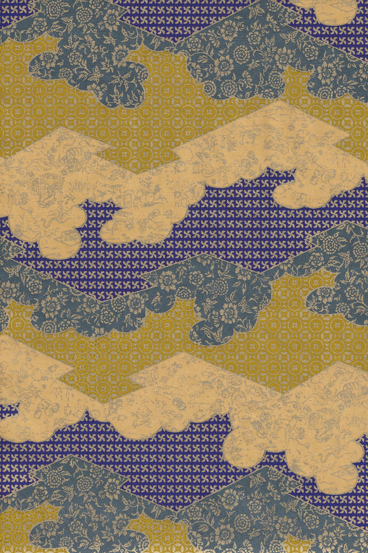 Patterned chiyogami paper with blue and gold design