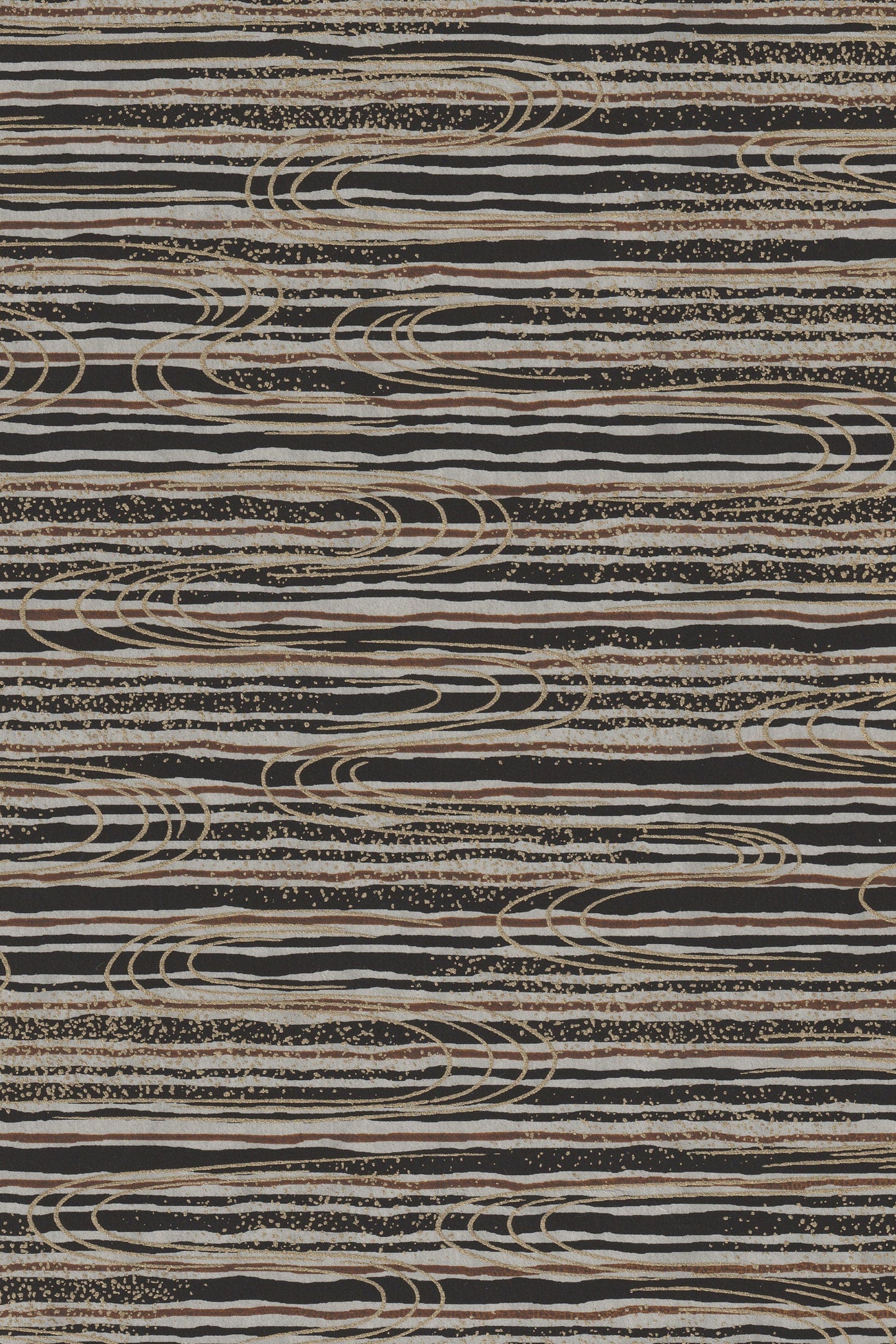 Textured chiyogami paper with wavy line pattern in brown and beige tones