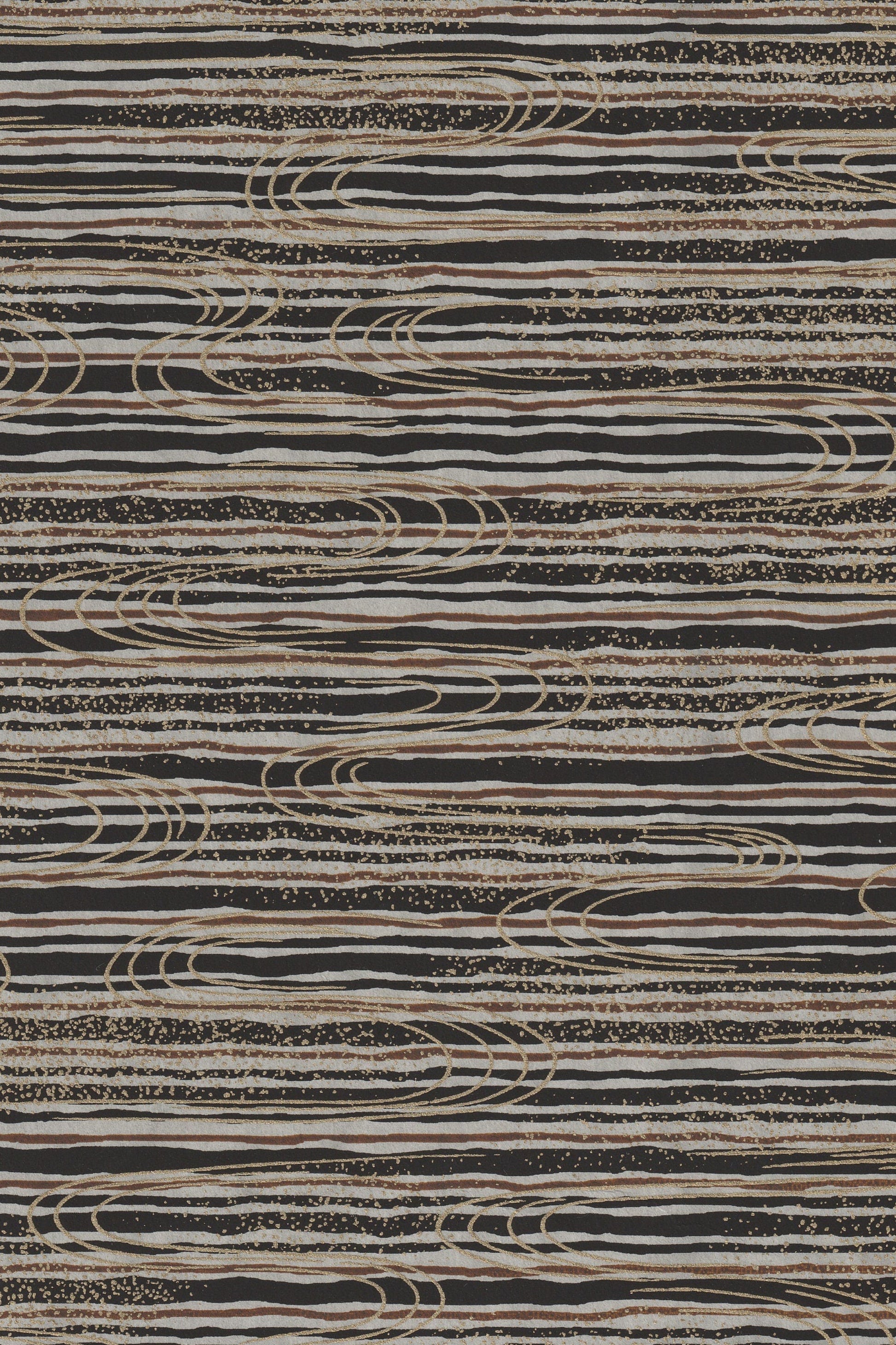 Textured chiyogami paper with wavy line pattern in brown and beige tones