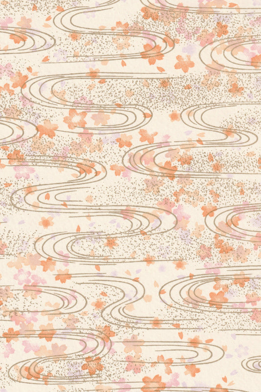 Decorative paper with wavy patterns and floral elements on a light background