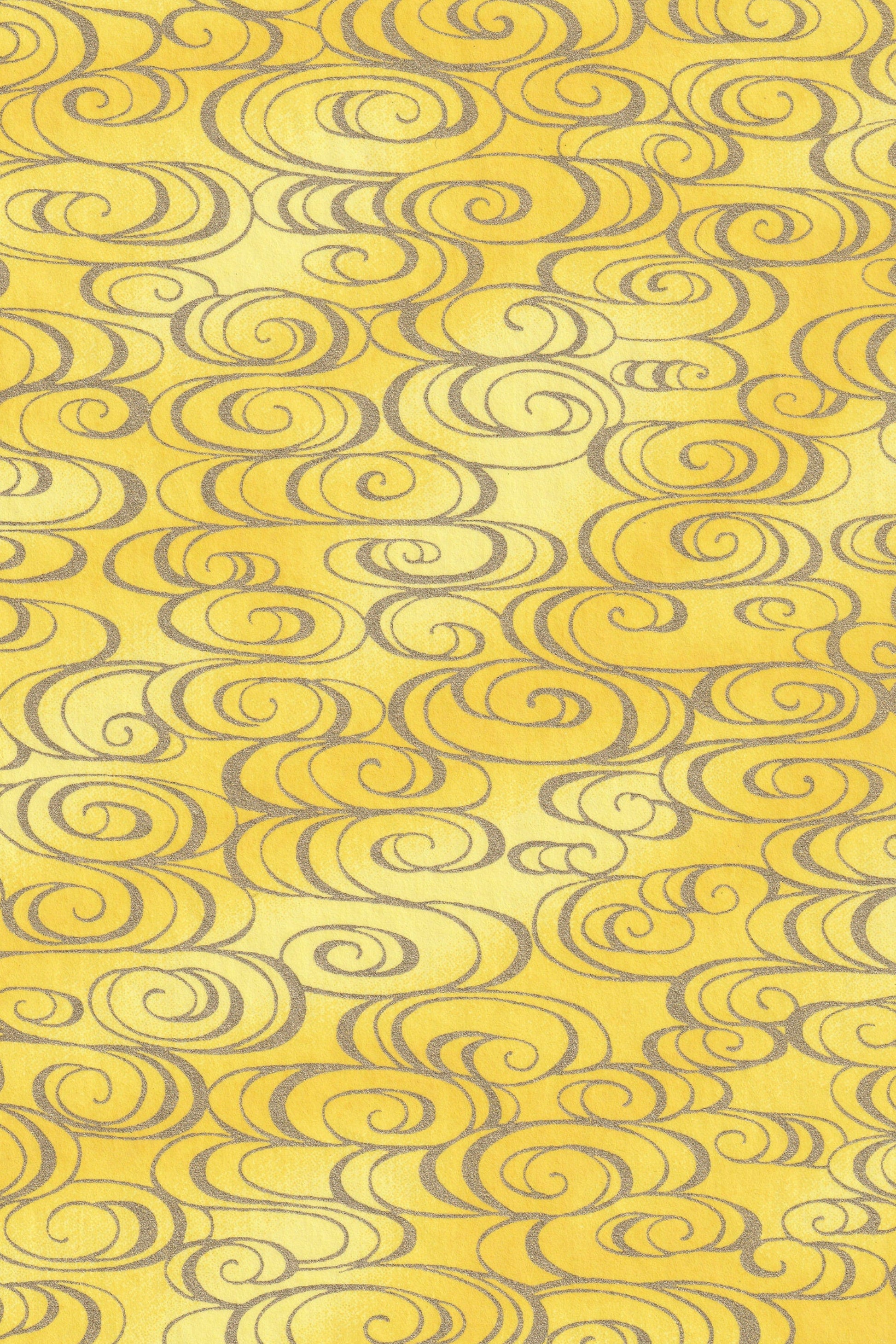 Chiyogami Paper with grey swirl patterns on yellow background
