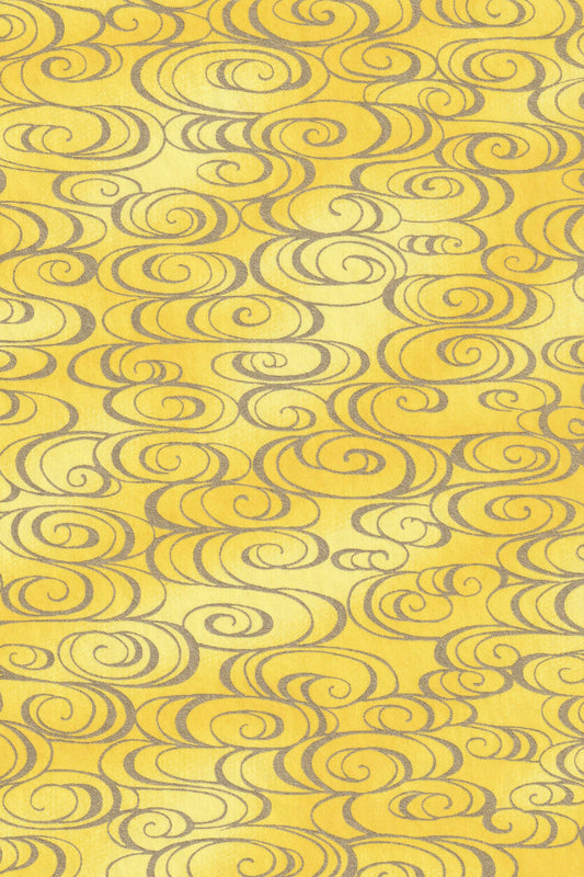 Chiyogami Paper with grey swirl patterns on yellow background
