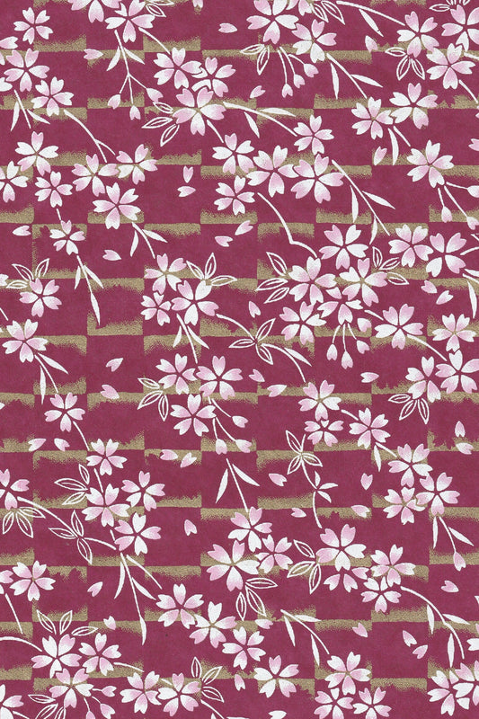Chiyogami paper with Floral pattern on a red background
