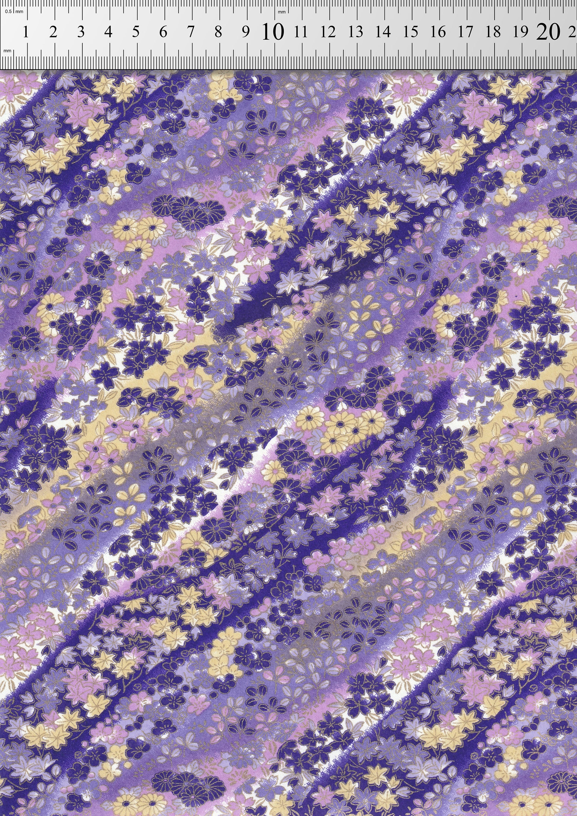 Floral pattern  chiyogami paper swatch with purple and yellow colors