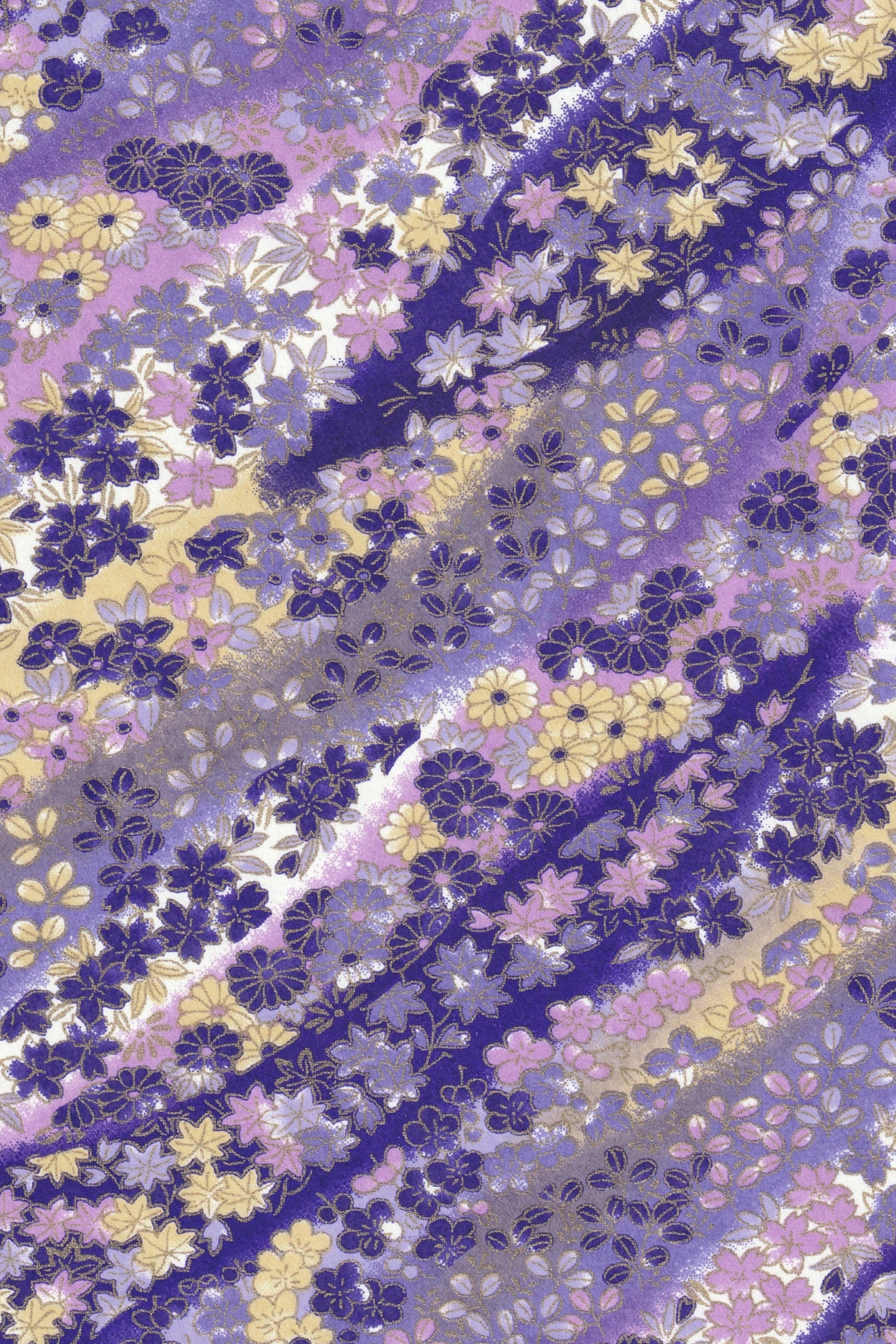 Patterned  chiyogami paper with purple and yellow floral design