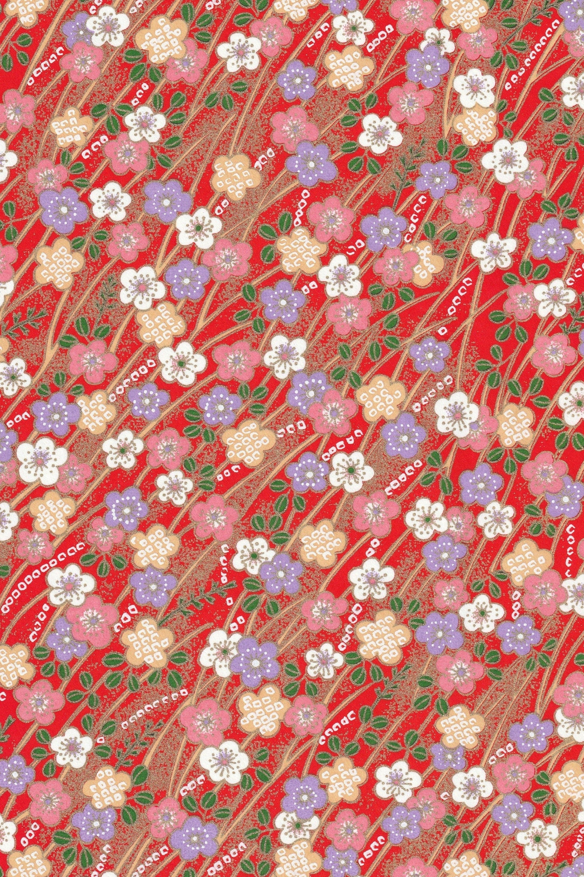Chiyogami paper with Floral pattern with small flowers on a red background