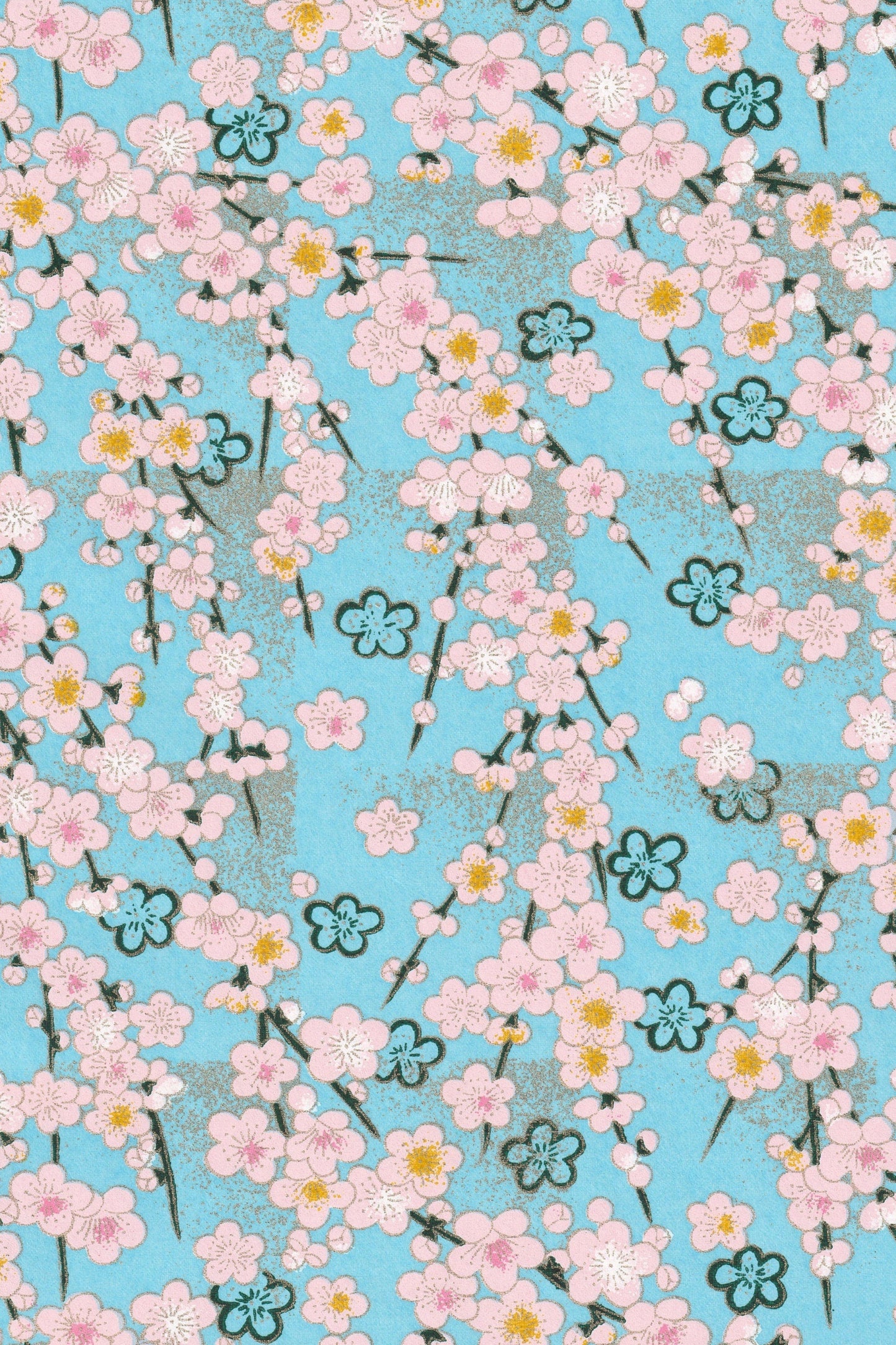Chiyogami paper with Pattern of pink flowers on a blue background