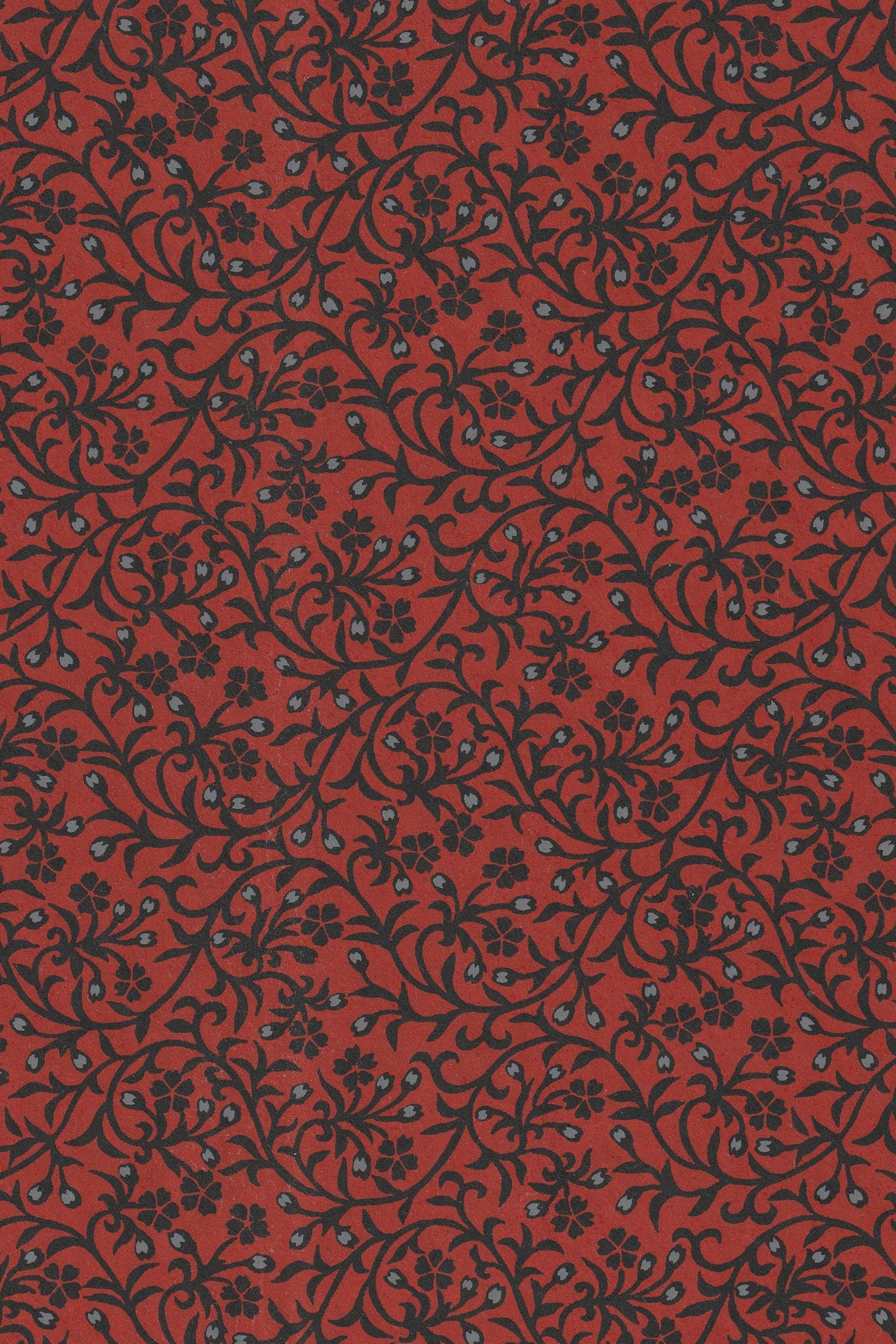 Red  chiyogami paper with black floral pattern