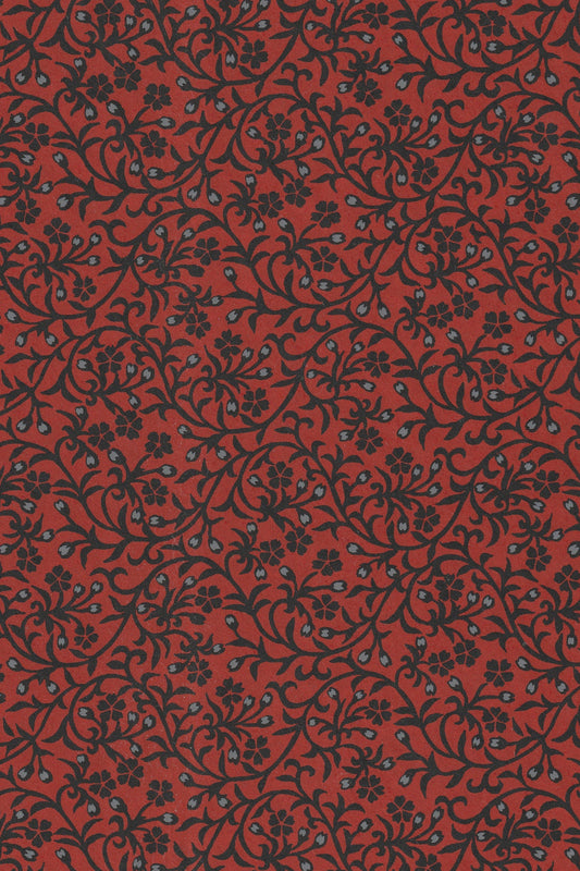Red  chiyogami paper with black floral pattern