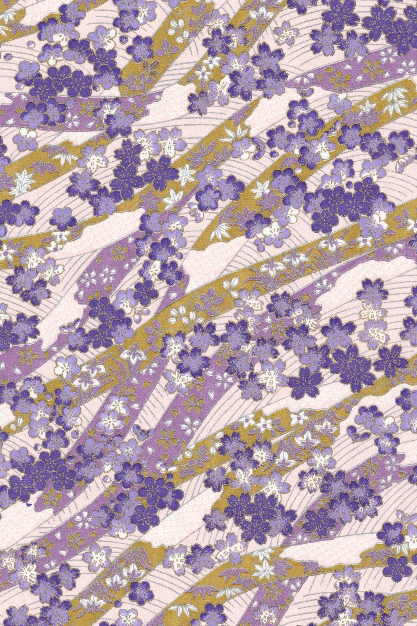 Patterned fabric with purple floral design on a white background