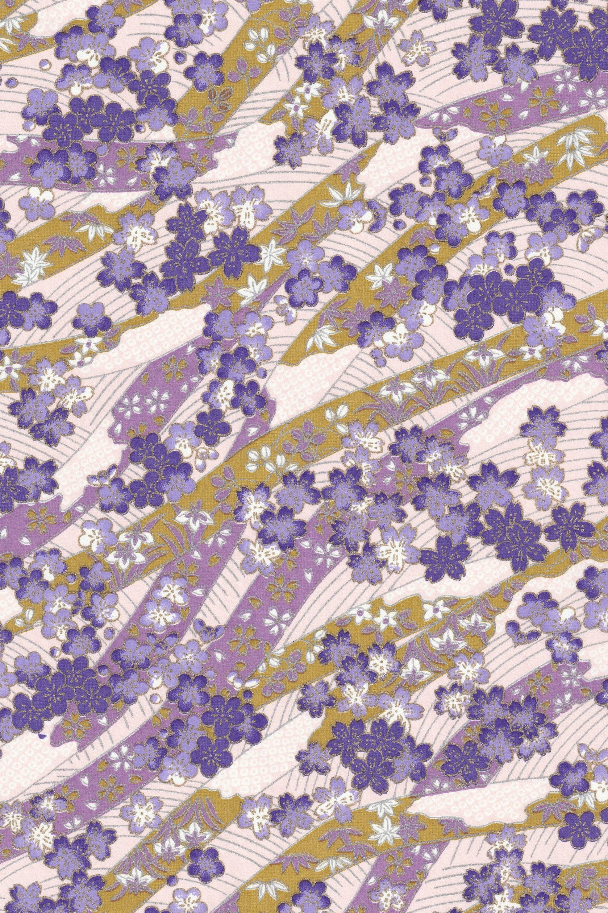 Patterned fabric with purple floral design on a white background