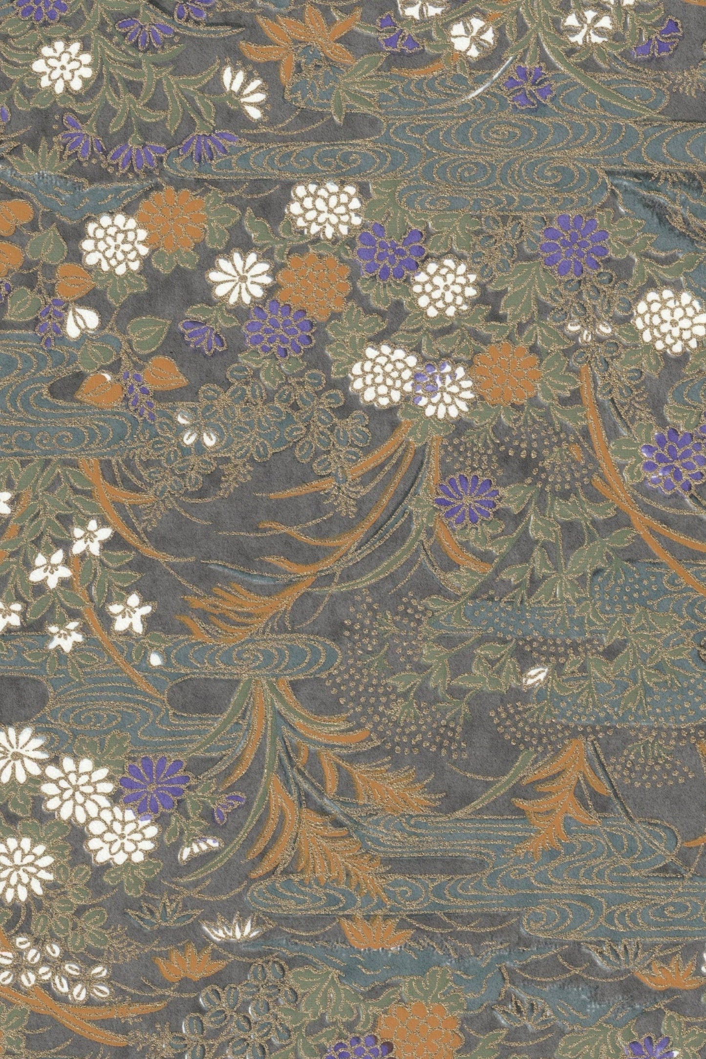 Floral patterned chiyogami paper with a dark background