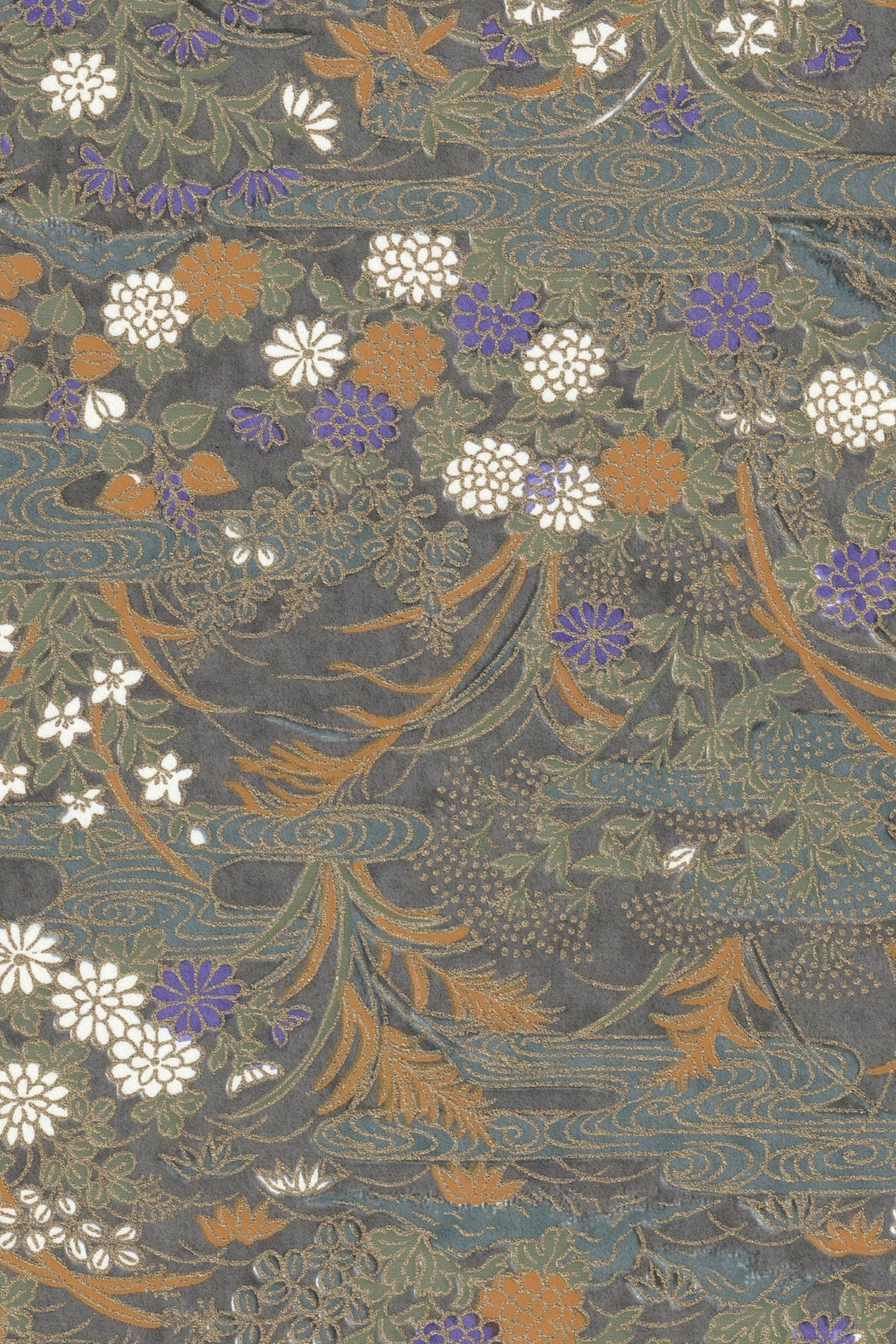 Floral patterned chiyogami paper with a dark background