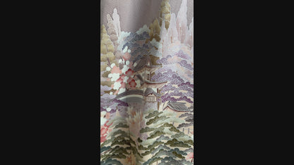 Wrap Skirt Upcycled Kimono Lavender Landscape