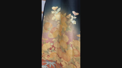 Palazzo Pants Upcycled Kimono Black Autumn gold painted